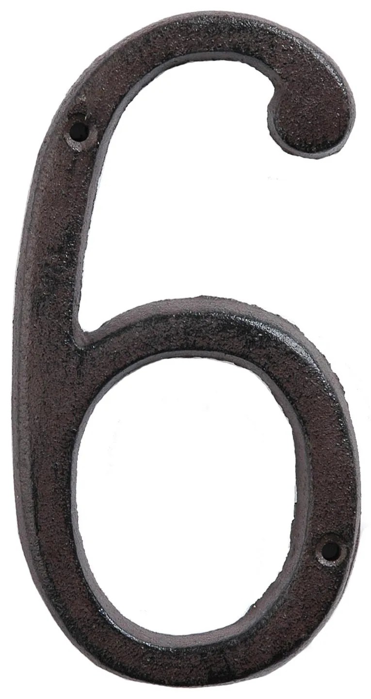 Hnedé nástenné liatinové číslo 6 - 7*1*14 cm