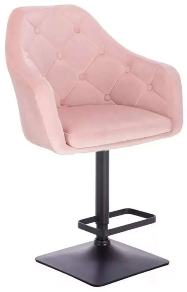LuxuryForm DESIGN Barová stolička ANDORA VELUR na čiernej hranatej podstave - svetlo ružová