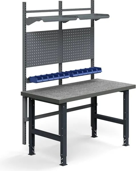 Dielenský stôl TRUST, panel na náradie, plastové boxy, police, 1500x760 mm, vinylový povrch