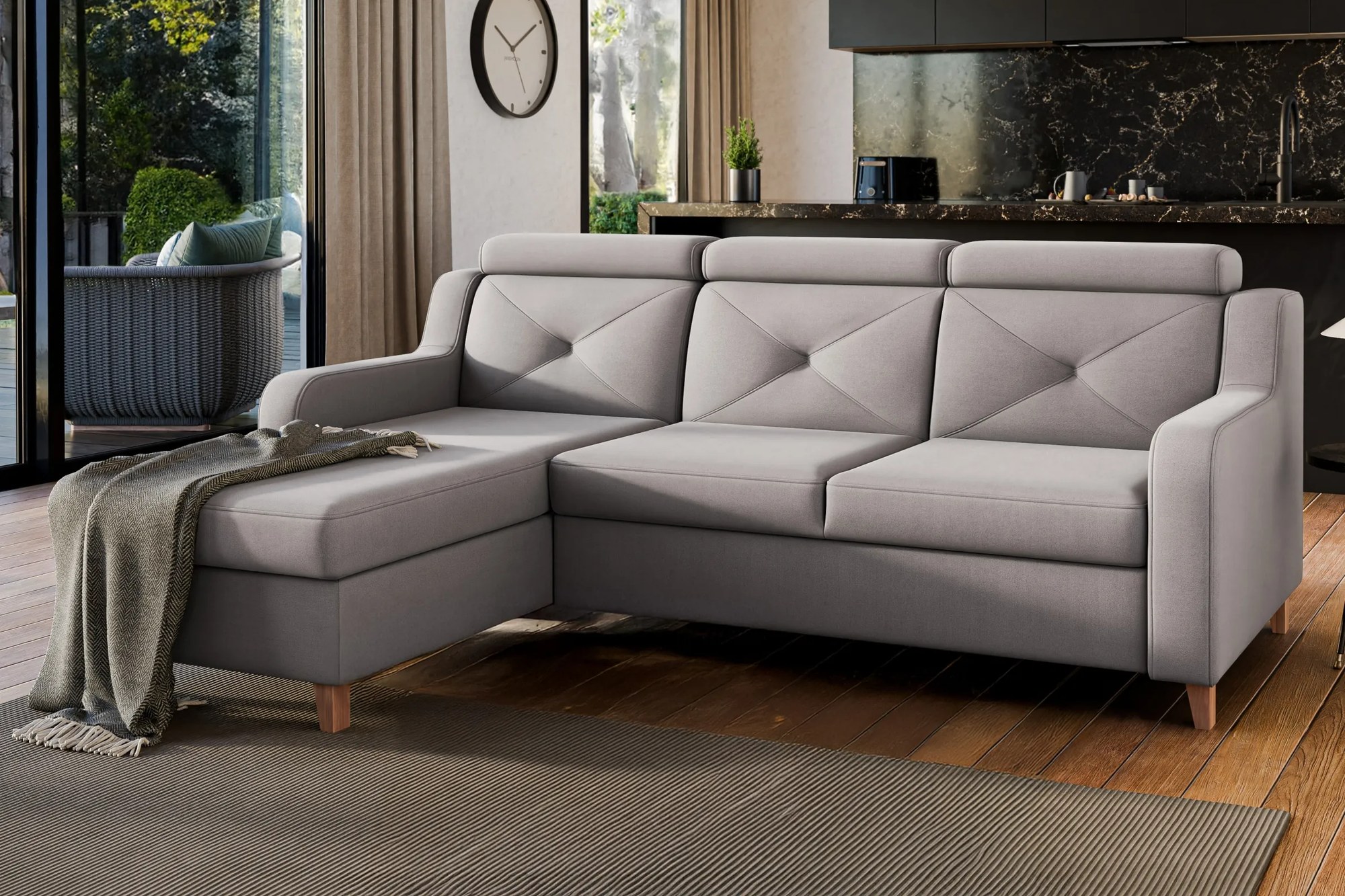 Rohová sedačka Laksaro s rozkladom ľavostranná - tmavý béžový zamat Jasmine 25