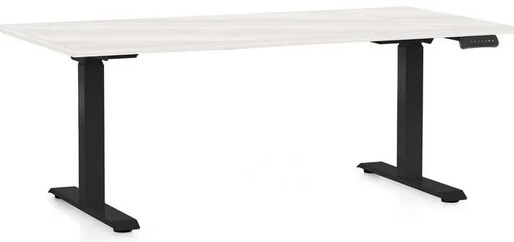 Výškovo nastaviteľný stôl OfficeTech D, 160 x 80 cm, čierna podnož, biely jaseň