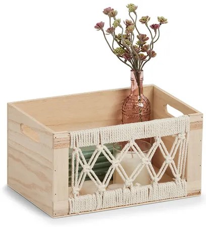 Drevená debnička, box v boho štýle MACRAMÉ 30x20x16