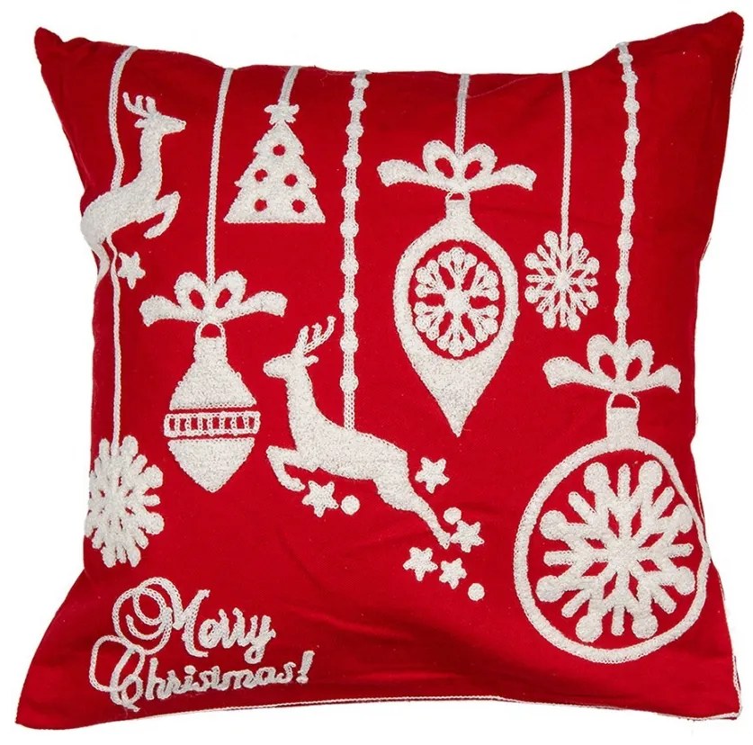 Červená obliečka na vankúš s jeleňami Merry Christmas Deer - 45*45 cm