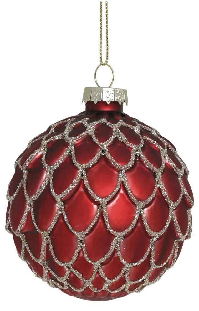 Červená sklenená vianočná ozdoba gule Chic - Ø 8 cm