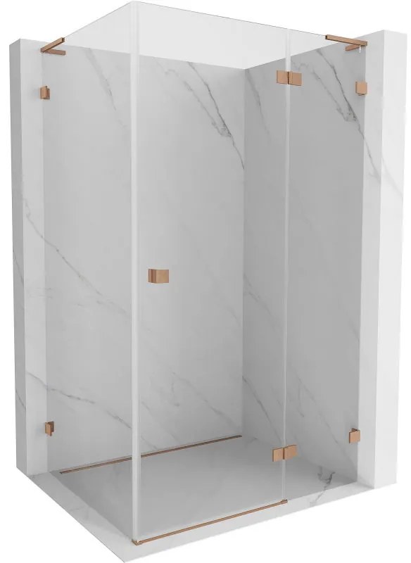 Mexen Lunar, L pravý výklopný sprchový kút 100 x 90 cm, 8mm číre sklo, profil medená matná, 834L-100-090-65-00-P