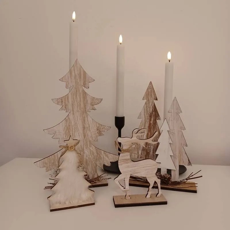 DECOLED Dekorácia, stromček, drevená, 8,5 x 4,5 x 14 cm