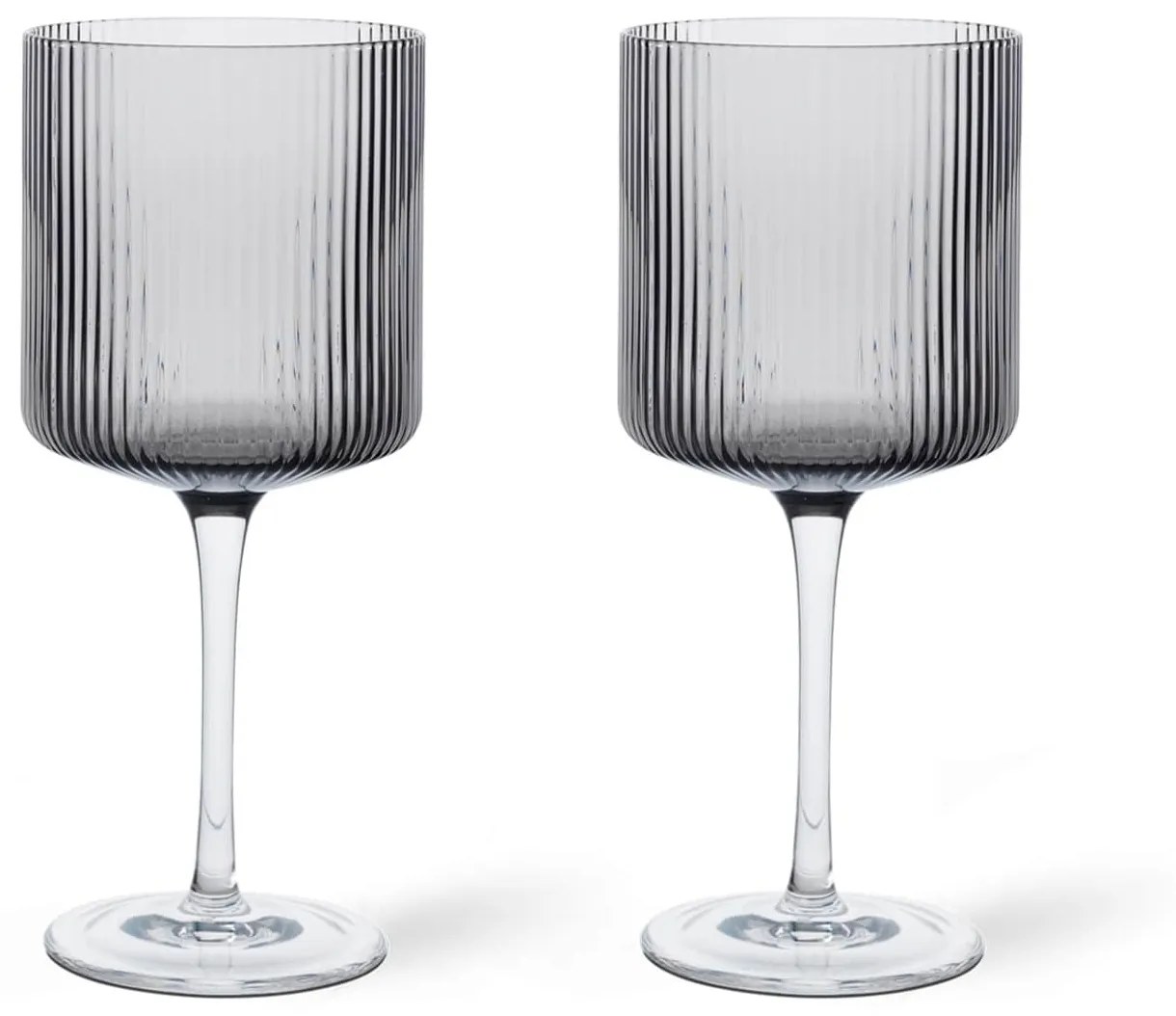 Ferm Living Pohár na červené víno Ripple Smoked Grey – set 2 ks