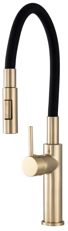 Gamma Full New, vysoká kuchynská batéria s elastickým ramenom a spŕškou, čierna-zlatá matná, GMA-BFLN-BGD
