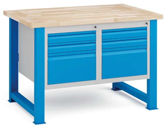 Dielenský stôl KOVONA, 6 zásuviek, buková škárovka, pevné nohy, 1200 mm