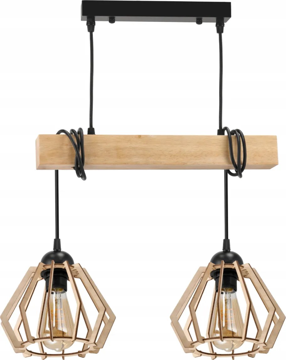 BERGE LED závesné stropné svietidlo, drevený trám, 2xE27, brilantný drevený luster