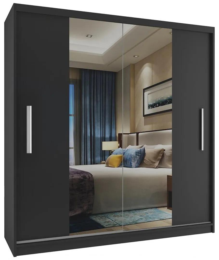Šatníková skriňa 158 cm Belini čierny mat s posuvnými dverami a zrkadlom ME SZP3/2/B/B/0/AL