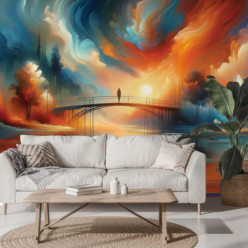 Samolepiaca tapeta farebný západ slnka nad mostom