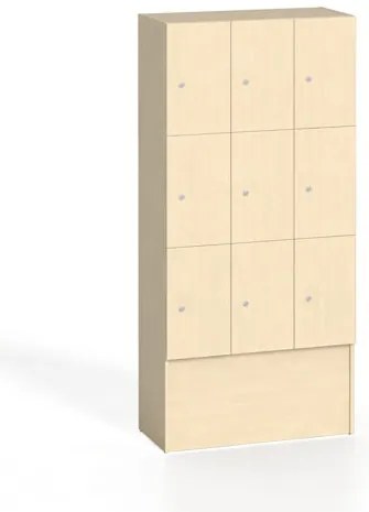 Drevená odkladacia skrinka S5 s úložnými boxami, 9 boxov, 1700 x 900 x 420 mm, cylindrický zámok, breza