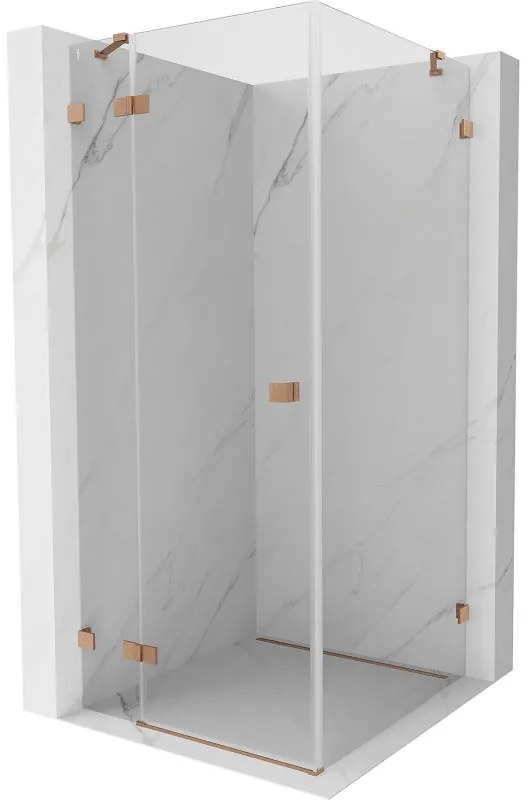 Mexen Lunar, výklopný sprchový kút ľavý 70 x 70 cm, 8mm číre sklo, profil medená matná, 834-070-070-65-00-L