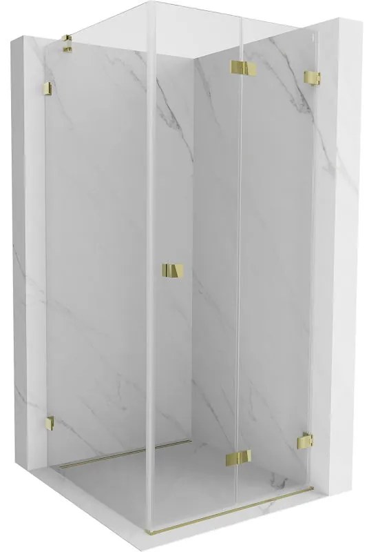 Mexen Lunar-F, sklápací sprchový kút pravý 70 x 70 cm, 8mm číre sklo, zlatý profil, 836-070-070-50-00-P