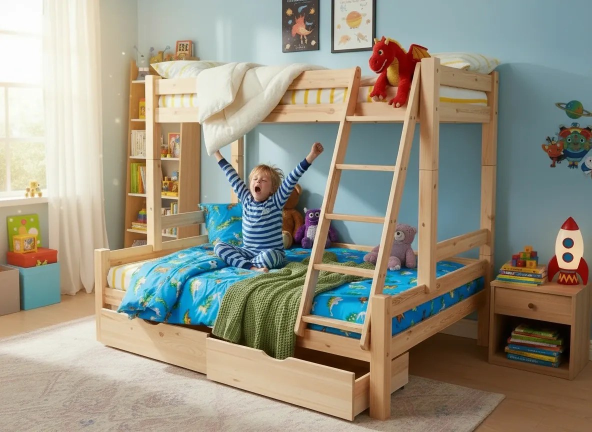 Detská poschodová posteľ s rozšíreným spodným lôžkom z masívu ROBUST 8X8 6A - 200x90 cm