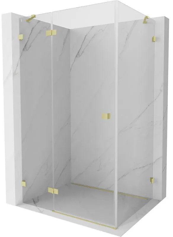 Mexen Lunar, výklopný sprchový kút ľavý 90 x 80 cm, 8mm číre sklo, zlatý kartáčovaný - 834-090-080-55-00-L