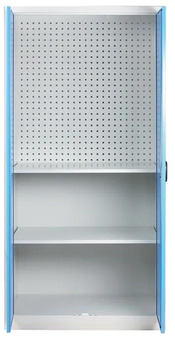 Policová dielenská skriňa na náradie KOVOS, perforovaný panel, 2 police, 950 x 600 x 1950 mm