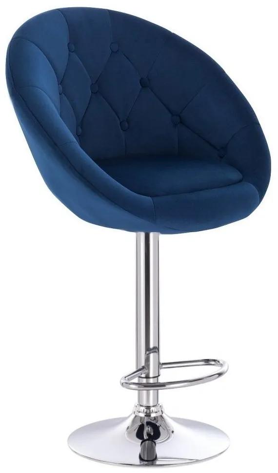 LuxuryForm DESIGN Barová stolička VERA VELUR na striebornom tanieri - modrá