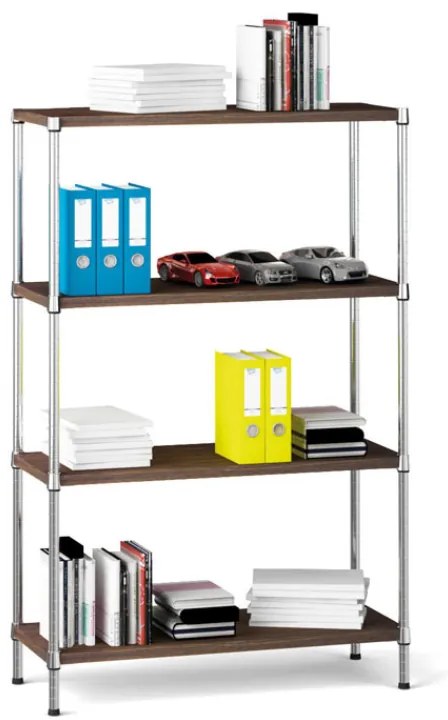 Chrómovaný regál s laminovanými políciami, 1500 x 900 x 450 mm