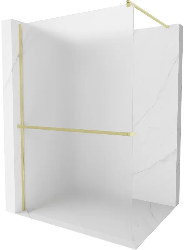 Mexen Kioto+, sprchová zástena Walk-In s poličkou a vešiakom 140 x 200 cm, 8mm sklo námraza, zlatý matný profil, 800-140-121-55-30