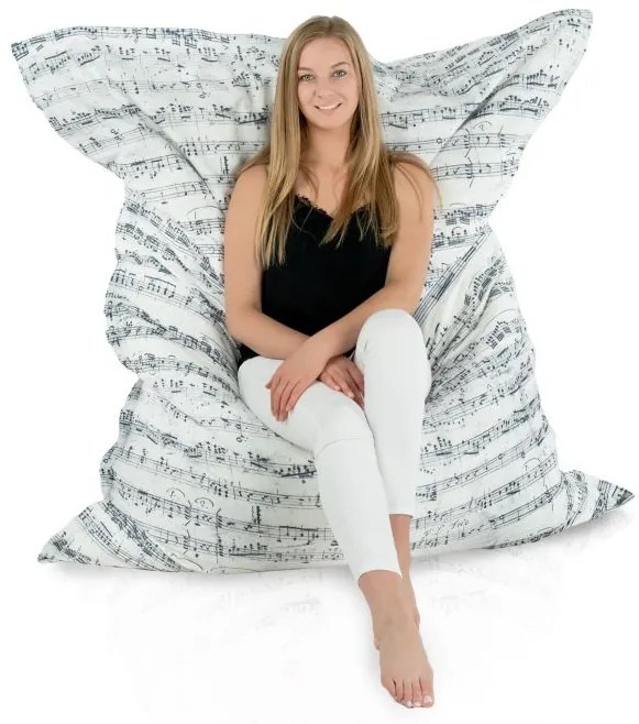 Hudobný vankúš XL/XXL – biely s motívom nôt Veľkosť: XXL