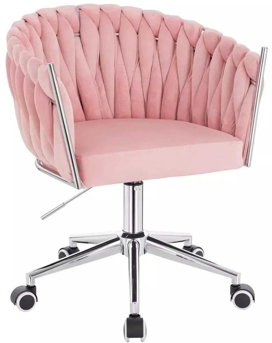 LuxuryForm DESIGN Stolička NORDEN VELUR na striebornej podstave s kolieskami - ružová