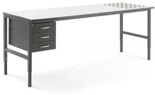 Dielenský stôl Cargo s valčekmi, 2400x750 mm, 3 zásuvky