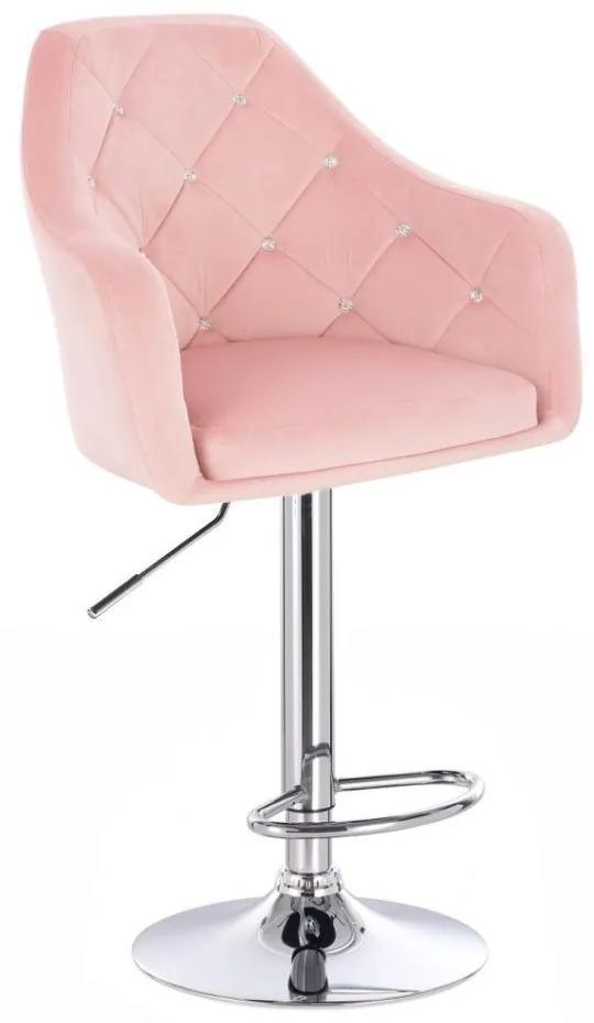 LuxuryForm DESIGN Barová stolička ROMA VELUR na striebornom tanieri - svetlo ružová
