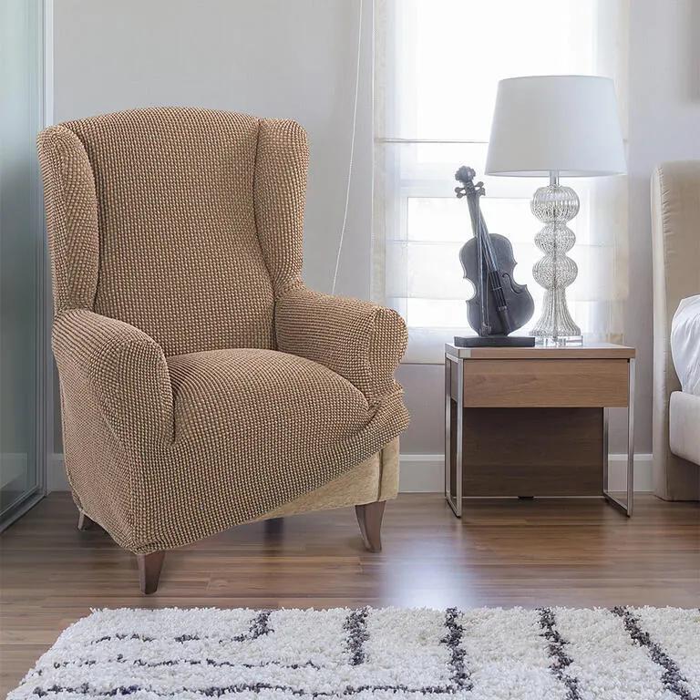 Super strečové poťahy NIAGARA oriešková kreslo ušiak (š. 70 - 95 cm)