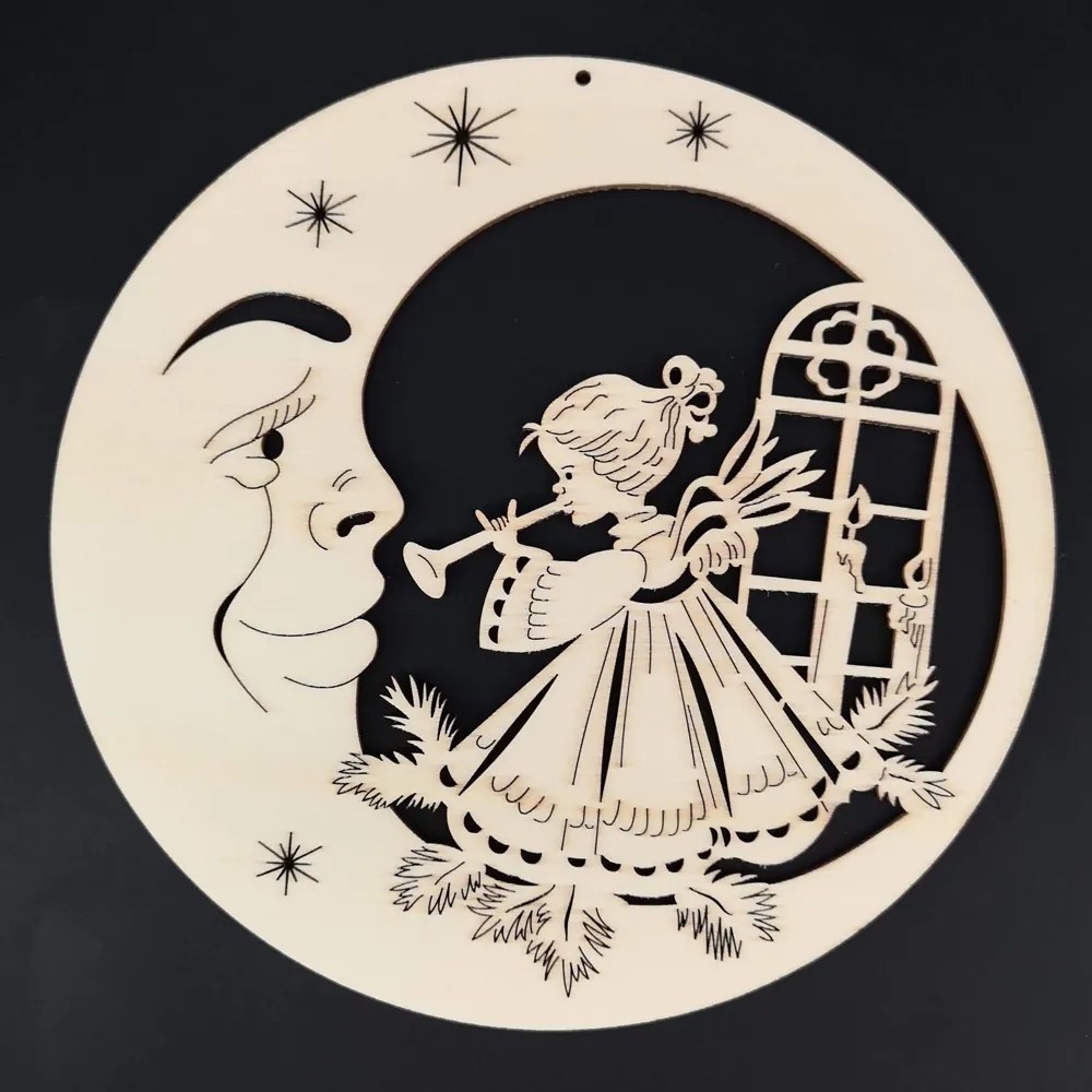 AMADEA Drevená ozdoba dievča na mesiaci 20 cm