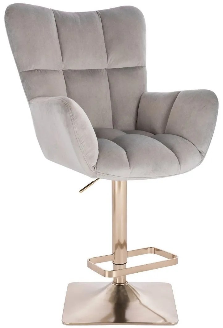 LuxuryForm DESIGN Barové kreslo AURORA VELUR na zlatej hranatej podstave - svetlo šedé