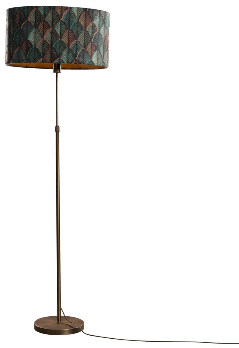 Stojacia lampa bronzová s oválnym zamatovým tienidlom s dizajnom listov 50 cm - Parte