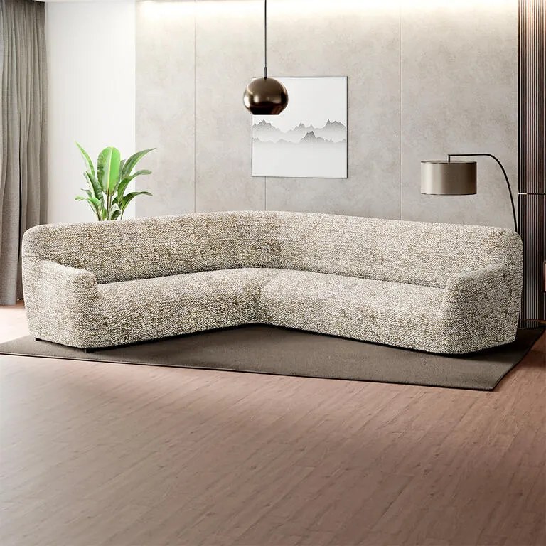 Bielastické poťahy GLORIA béžová rohová sedačka (š. 350 - 530 cm)