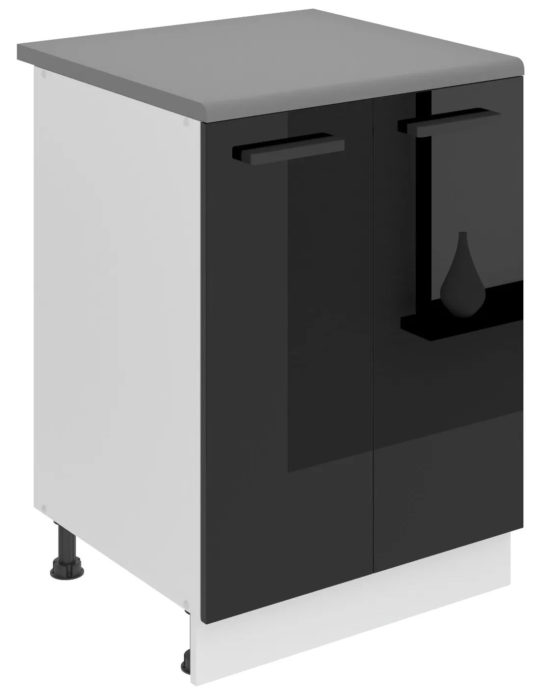 Kuchynská skrinka Belini Premium Full Version spodná 60 cm čierny lesk s pracovnou doskou