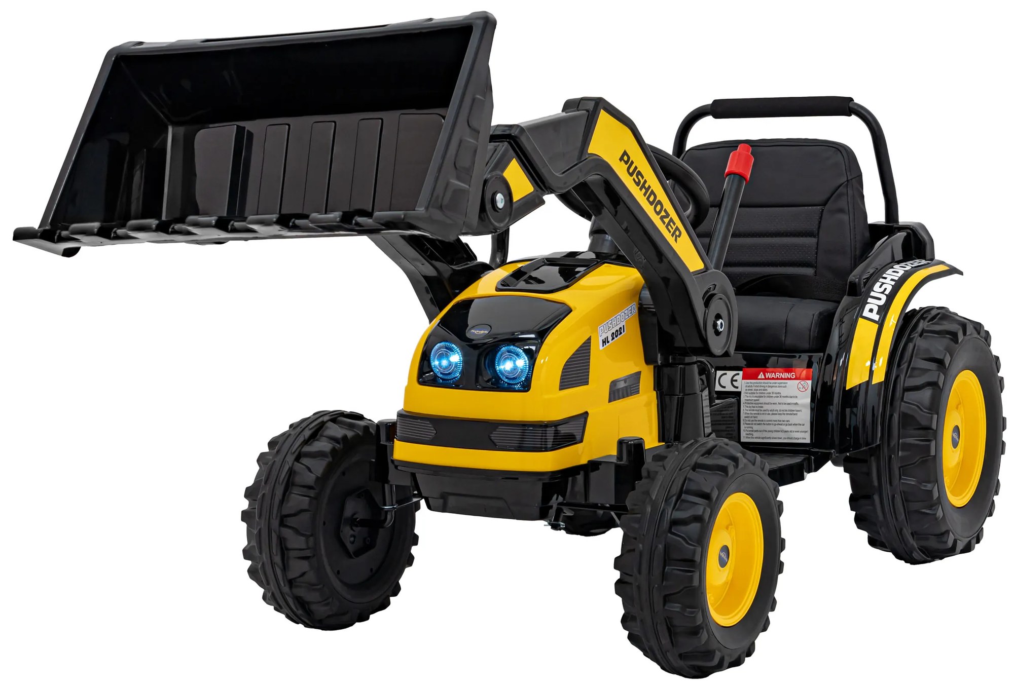 Batériový bager-traktor pre deti žltý + pohyblivé rameno lyžice + diaľkové ovládanie + pomalý štart + FM rádio + LED