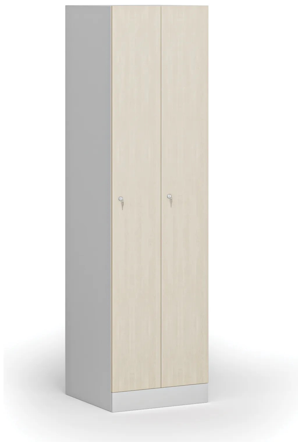 Kovová šatníková skrinka S1 zúžená, 2 oddiely, 1850 x 500 x 500 mm, demont, cylindrický zámok, laminované dvere, breza