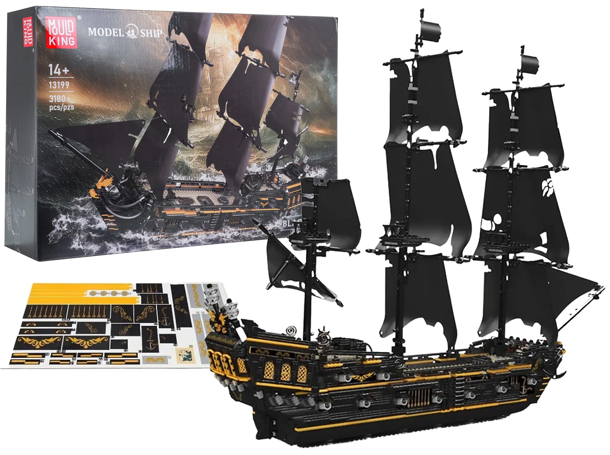 Čierna pirátska loď Mold King, sada stavebných kociek 3180 dielikov ZKL.13199