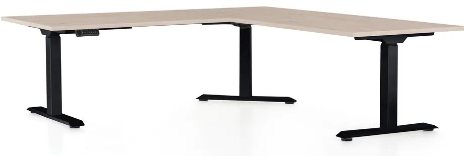 Výškovo nastaviteľný stôl OfficeTech Angle, 180 x 200 cm, čierna podnož, dub