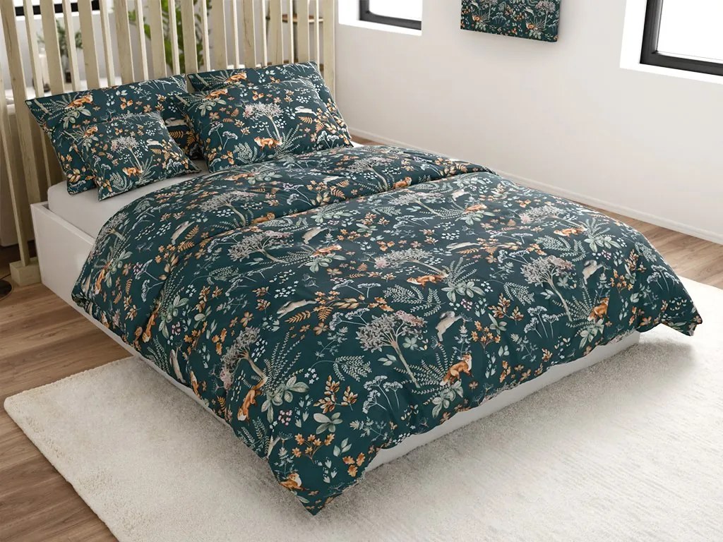 Obliečky mikroplyš LIŠKA A ZAJÍC tmavo zelené Rozmer obliečok: 70 x 90 cm | 140 x 200 cm