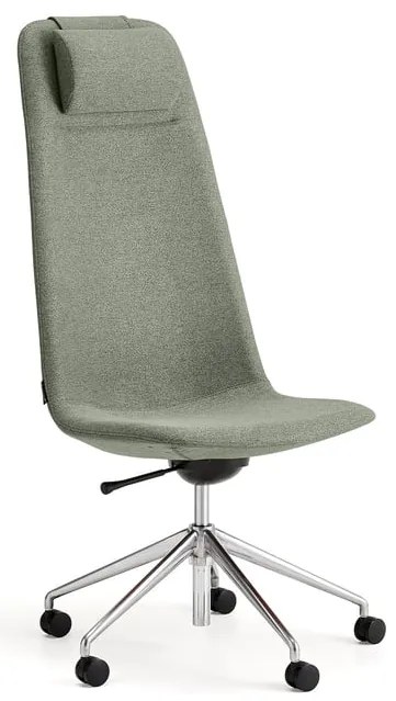 Stolička LANGLEY, vysoký sedák, s kolieskami, brúsený hliník/zelenošedá