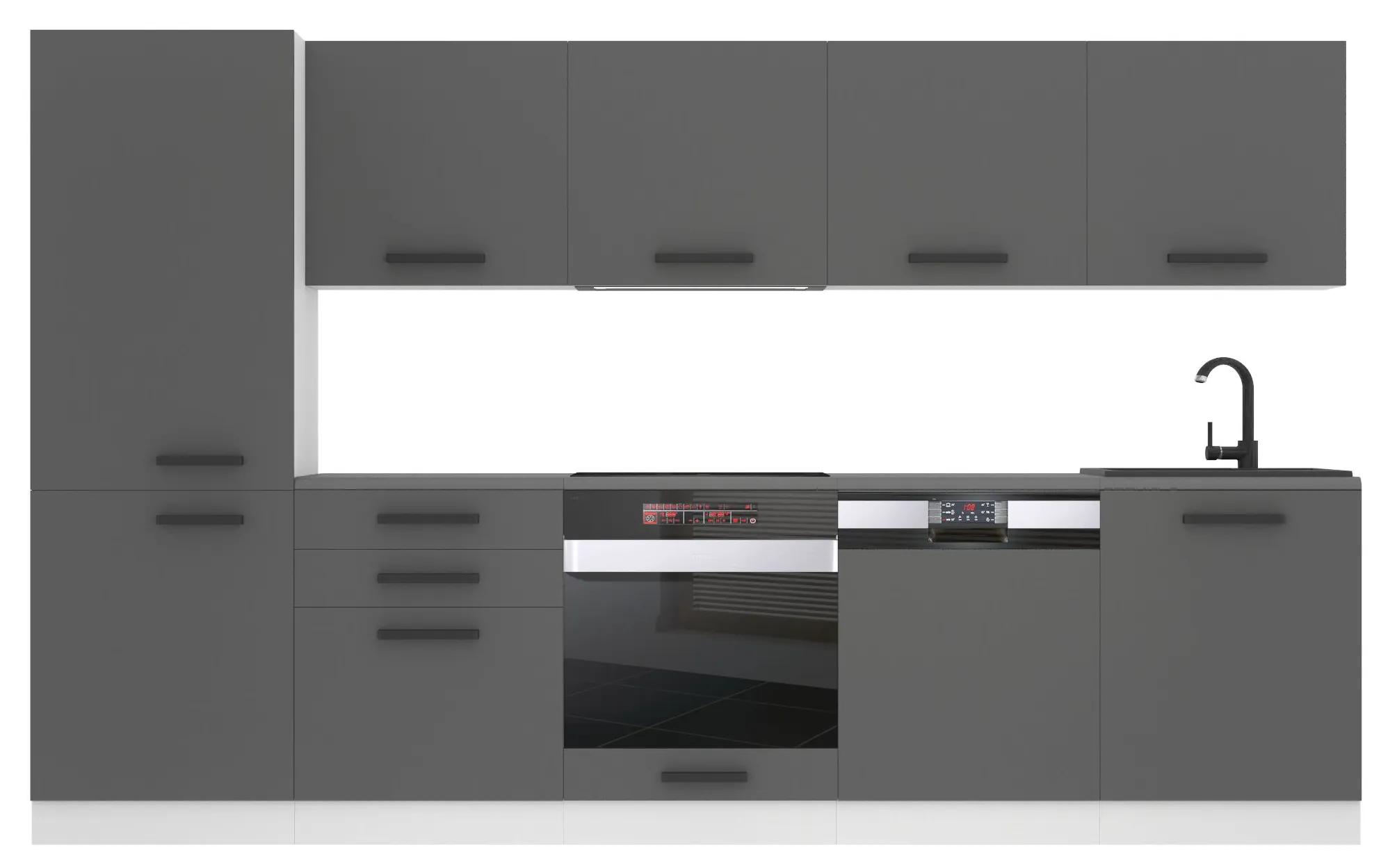 Kuchynská linka Belini Premium Full Version 300 cm šedý mat s pracovnou doskou ROSE