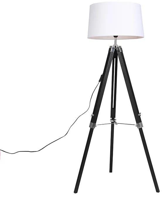 Stojaca lampa trojnožka čierna s tienidlom 45 cm ľanové biele