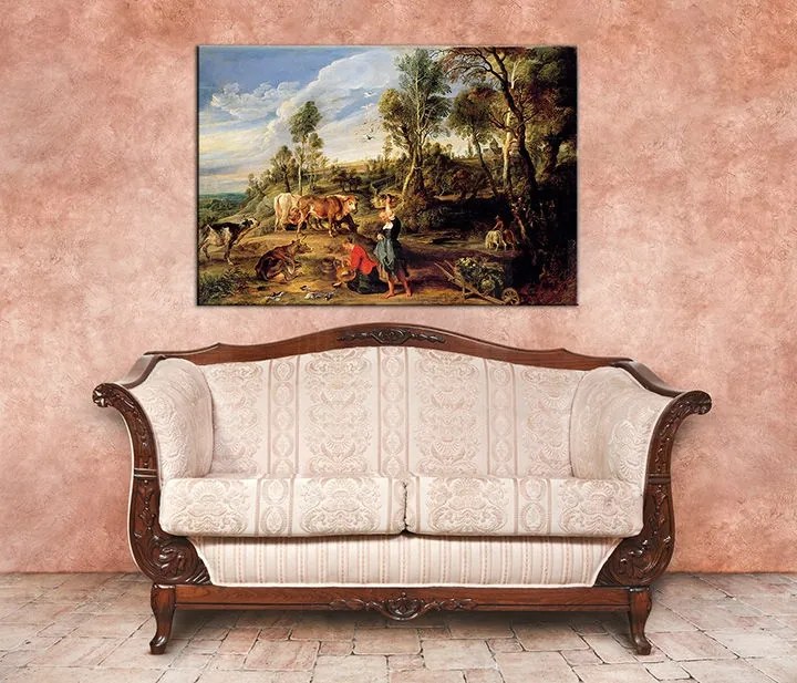 Obraz na plátne MILKMAIDS WITH CATTLE IN A LANDCAPE – Peter Paul Rubens REP154