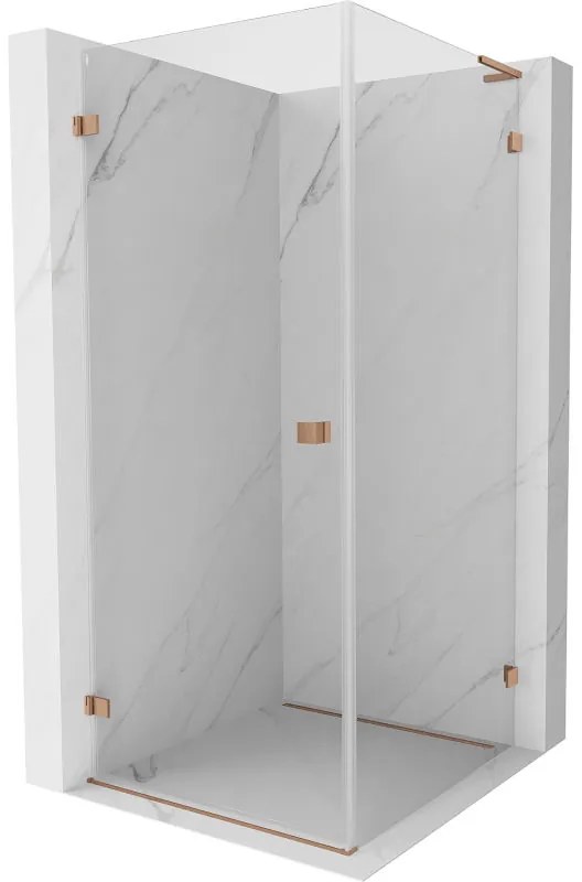 Mexen Lunar-B L sklápací sprchový kút ľavý 80 x 80 cm, číre sklo, medená matná, 832L-080-080-65-00-L