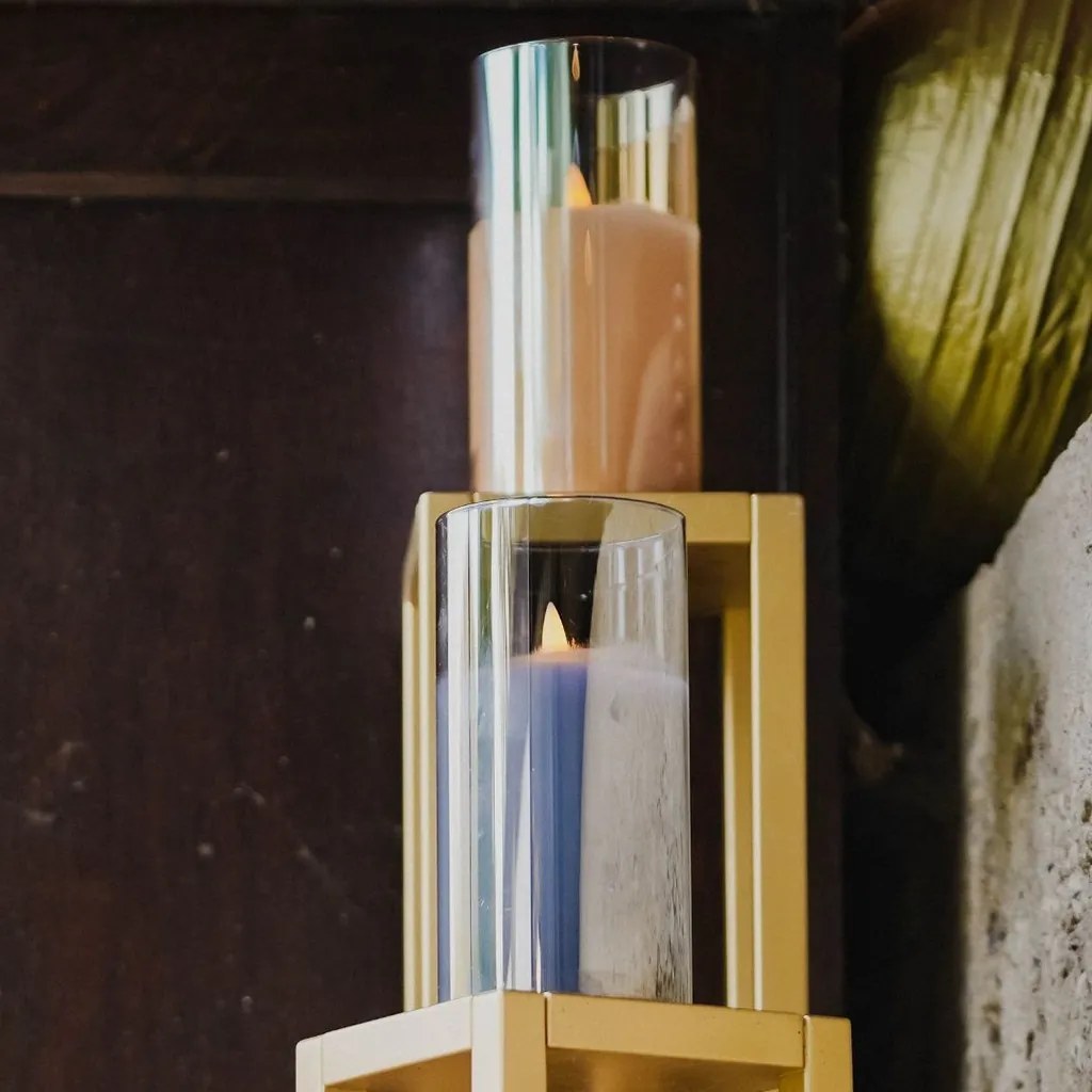 DECOLED LED sviečka v skle, 7,5 x 15 cm, zlatá