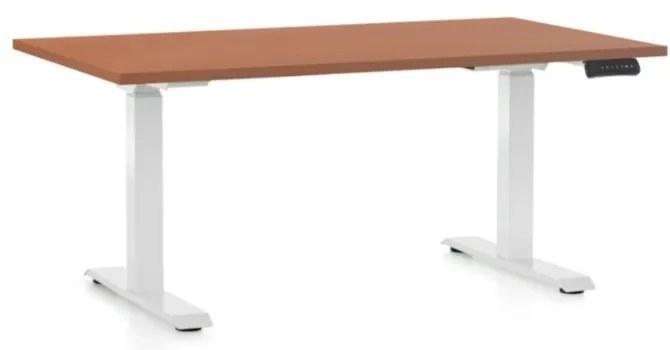 Výškovo nastaviteľný stôl OfficeTech D, 120 x 80 cm, biela podnož, čerešňa
