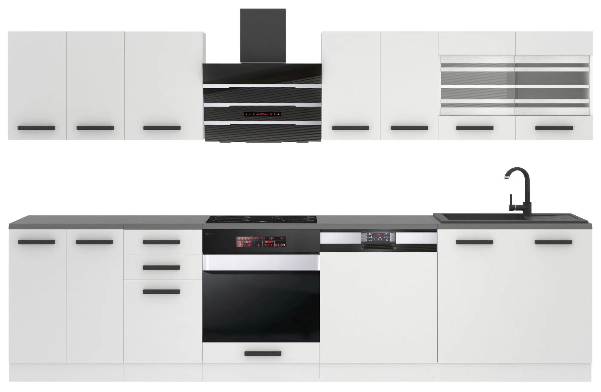 Kuchynská linka Belini Premium Full Version 300 cm biely mat s pracovnou doskou LUCY