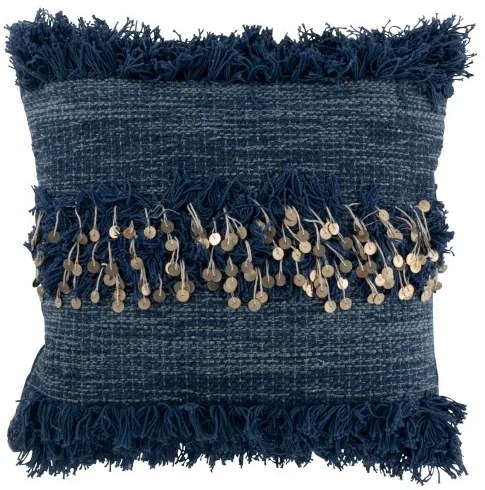 Tmavo modrý vankúš s flitrami a strapcami - Ø 45 * 1 cm