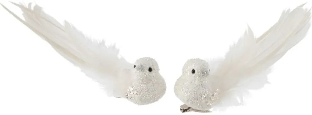 2ks biela trblietavá ozdoba vtáčik s pierkami - 15 * 7 * 5cm